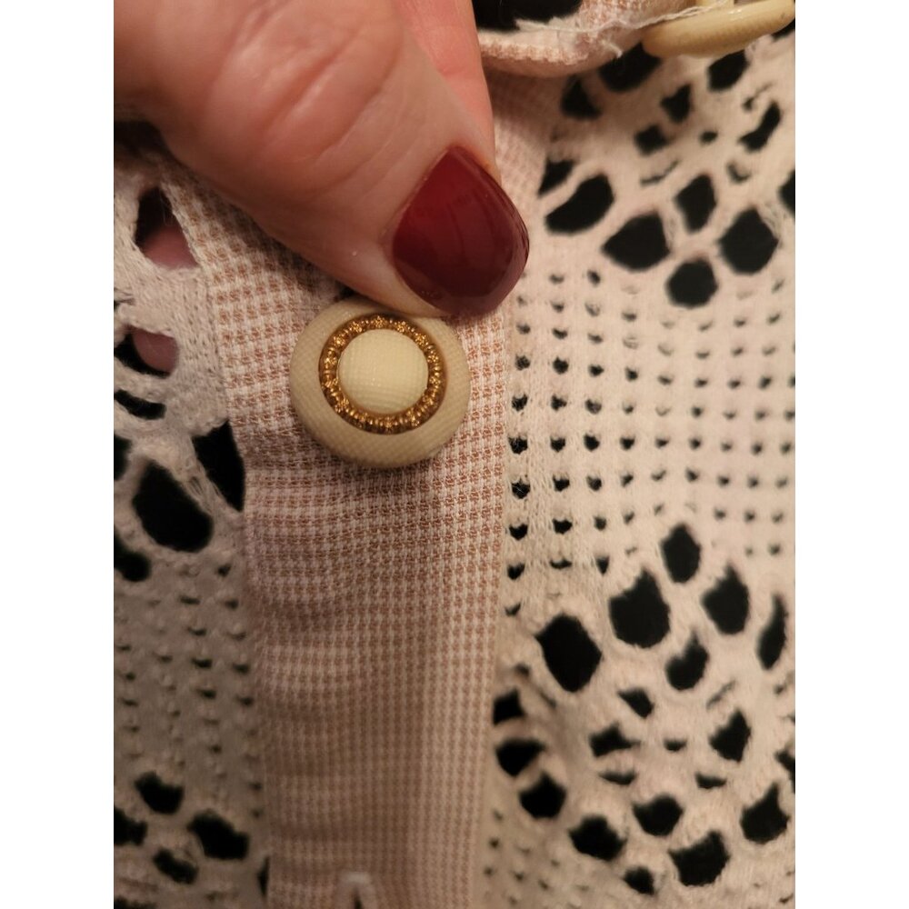Vtg 90's Pink White Gingham Crochet Cropped Button Up 16 Cottage Fairy Coquette - Picture 6 of 9